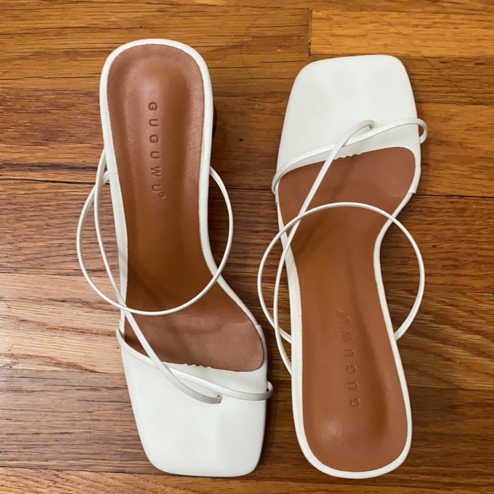 EUC Strappy Sandals, geometric Wooden Heel, 38/7
